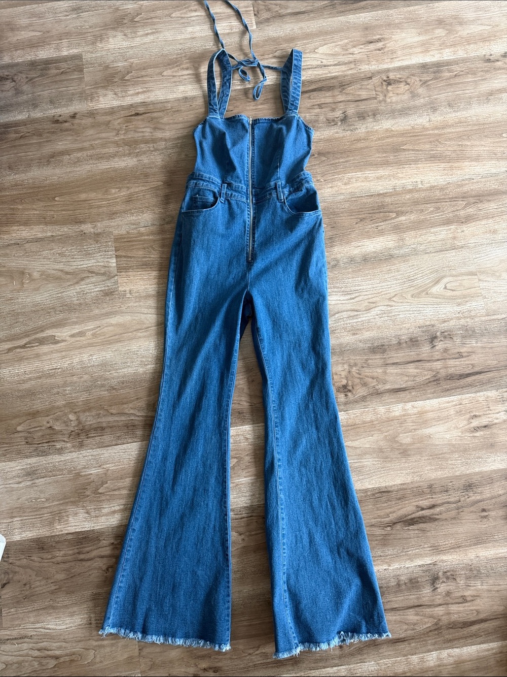 Windsor Blue Denim Zip-Front Flare Jumpsuit - Picture 5 of 7
